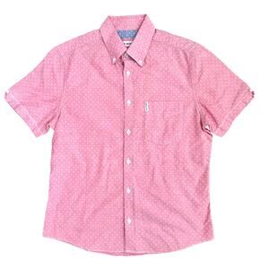 Ben Sherman Pink Polka Dot Short Sleeve Button Up Shirt S Retro Mod Preppy